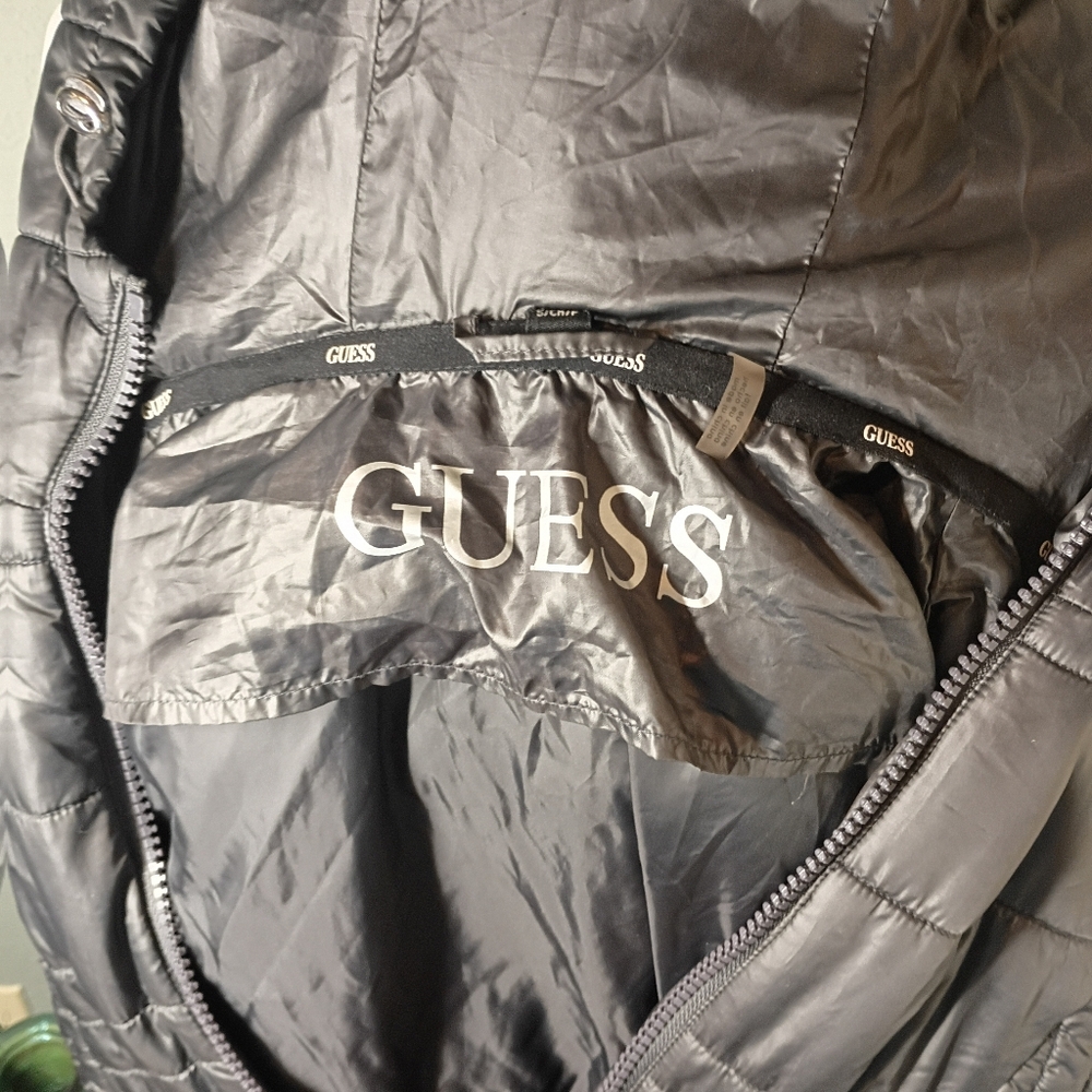 Guess Long Black Puffer Coat W/ Hood - New - Small - Picture 9 of 10